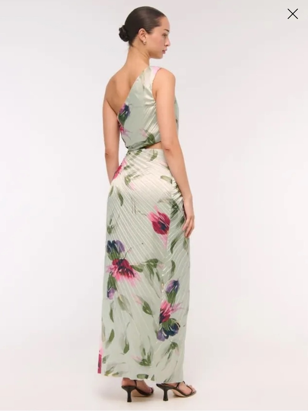 Abercrombie & Fitch One-Shoulder Floral Maxi Dress in Sage, Pink and Navy - Picture 5 of 6